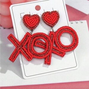 Red Beaded Heart and XO Earrings